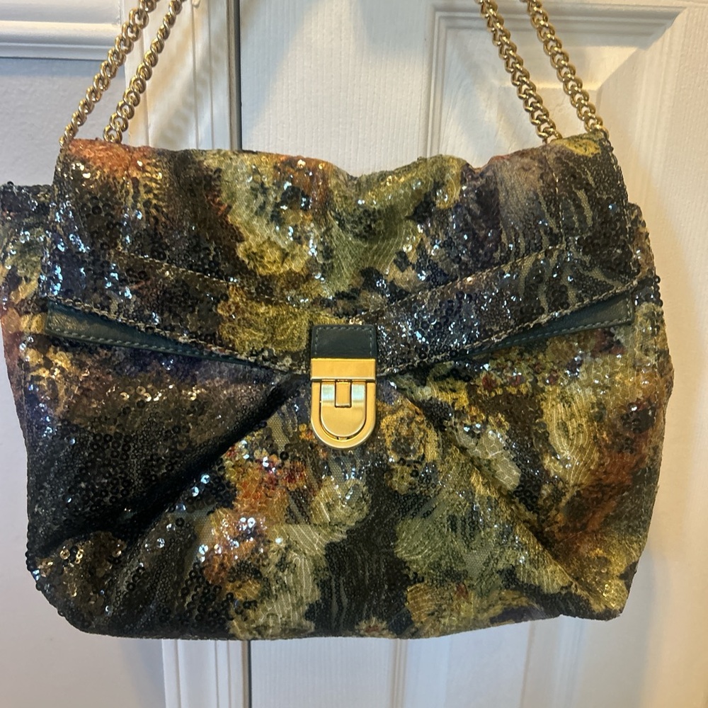 J. Crew Sequin Floral Chain Shoulder Bag -Green Multicolor - Picture 3 of 8